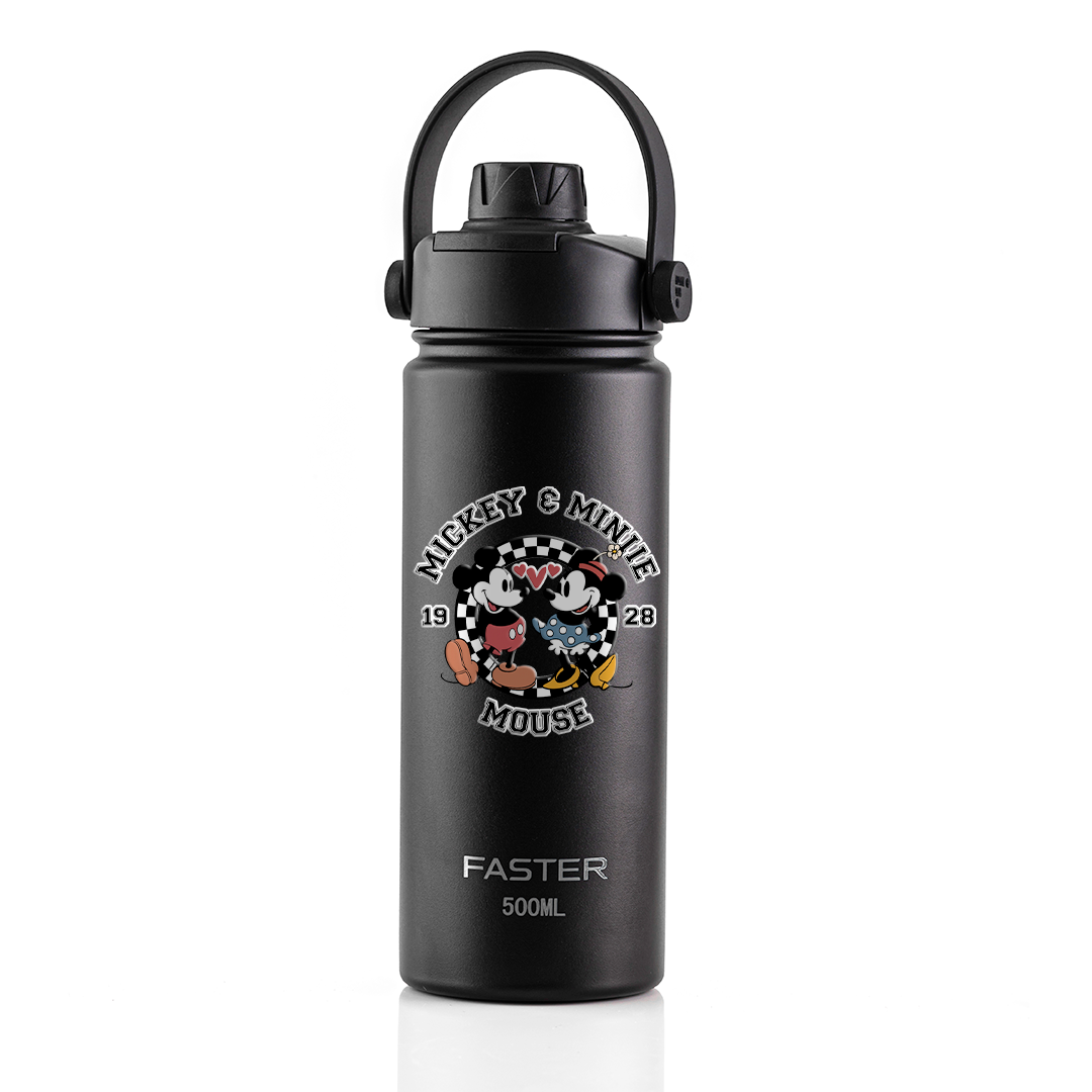 Garrafa Térmica Faster Strap Preto Mickey Amor em Preto e Branco - 500ml