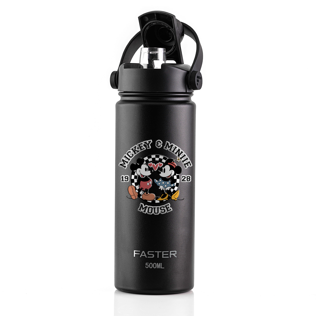 Garrafa Térmica Faster Strap Preto Mickey Amor em Preto e Branco - 500ml
