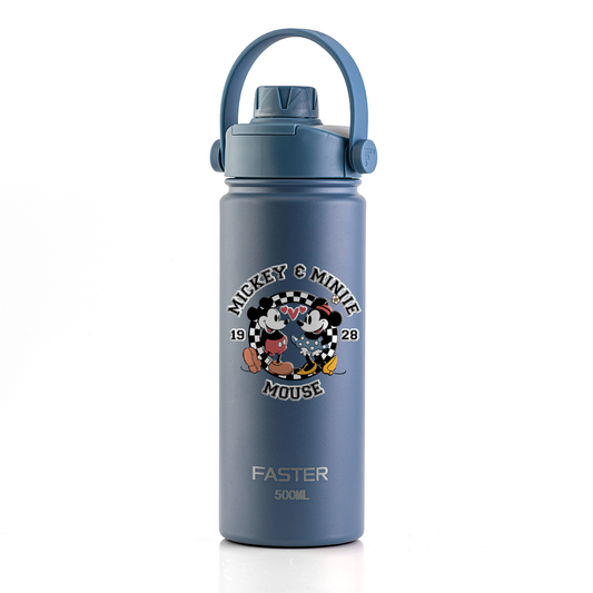 Garrafa Térmica Faster Strap Azul Jeans Mickey Amor em Preto e Branco - 500ml