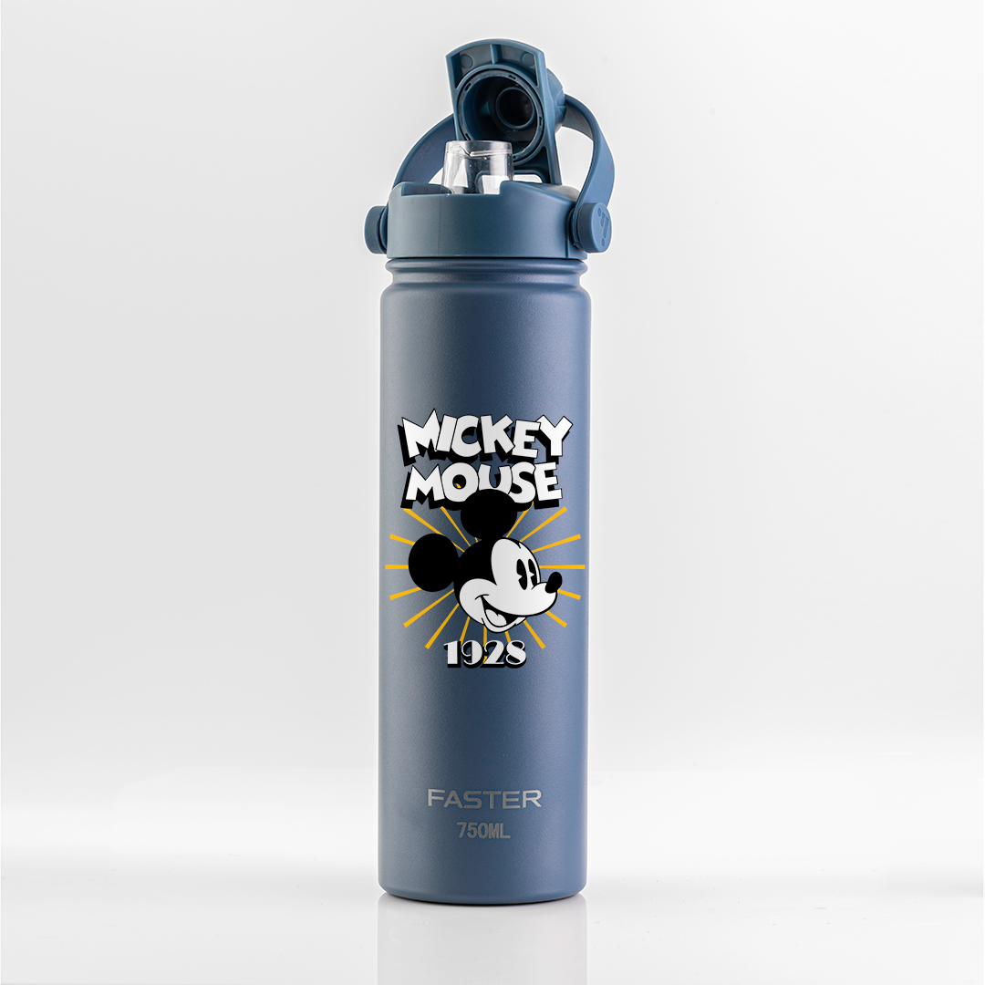 Garrafa Térmica Faster Strap Azul Jeans Mickey Brilho do Ícone - 750ml