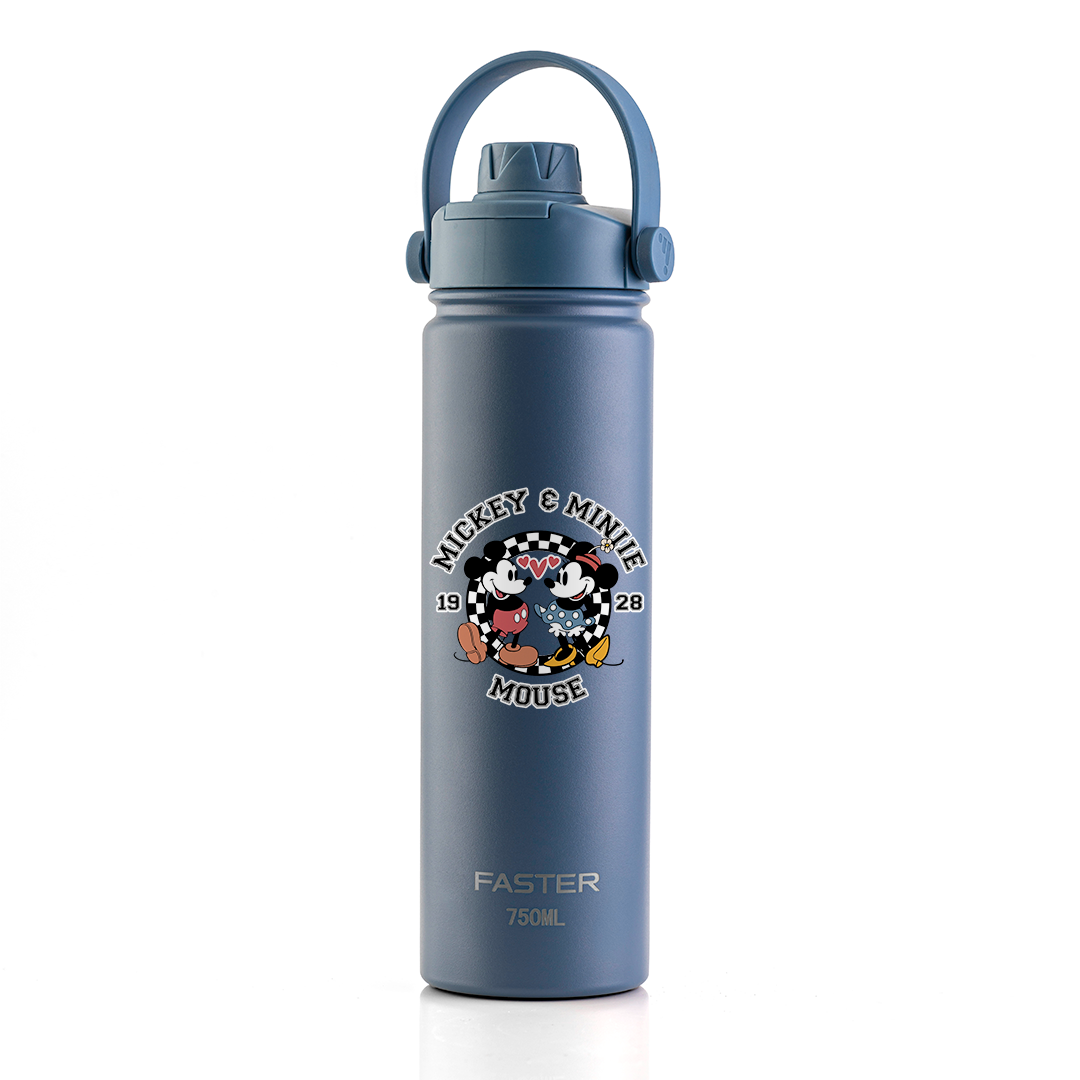 Garrafa Térmica Faster Strap Azul Jeans Mickey Amor em Preto e Branco - 750ml