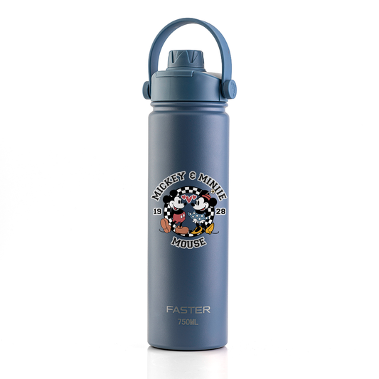 Garrafa Térmica Faster Strap Azul Jeans Mickey Amor em Preto e Branco - 750ml