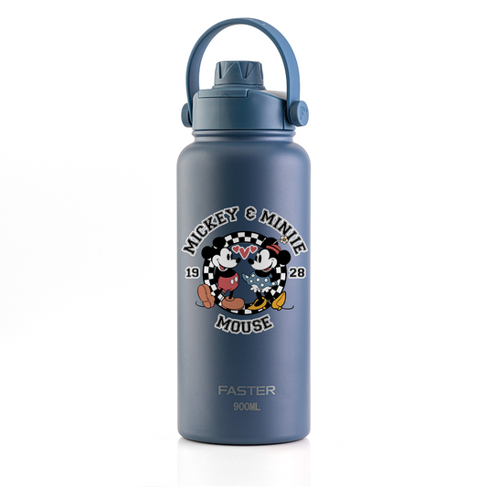 Garrafa Térmica Faster Strap Azul Jeans Mickey Amor em Preto e Branco - 900ml