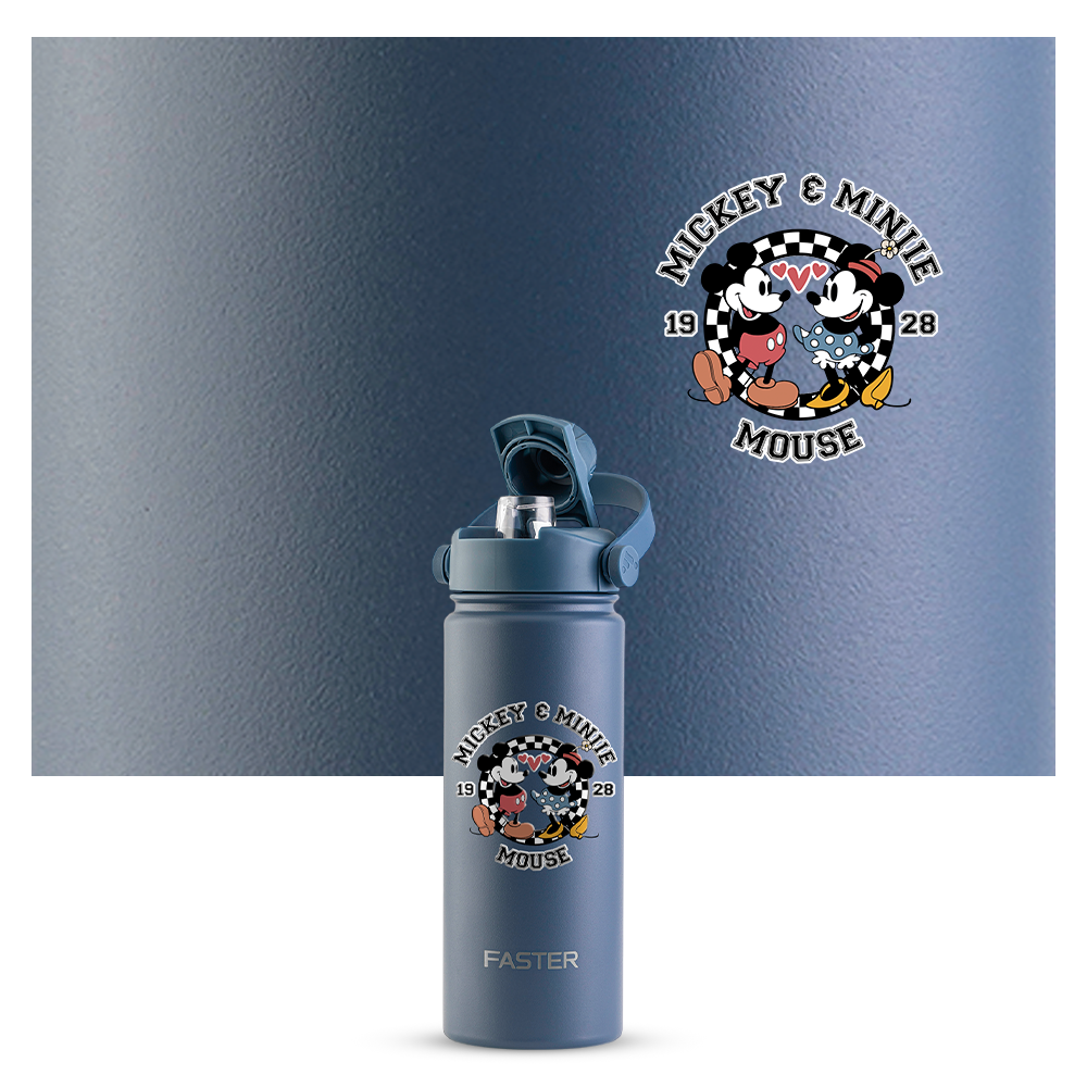 Garrafa Térmica Faster Strap Azul Jeans Mickey Amor em Preto e Branco - 750ml