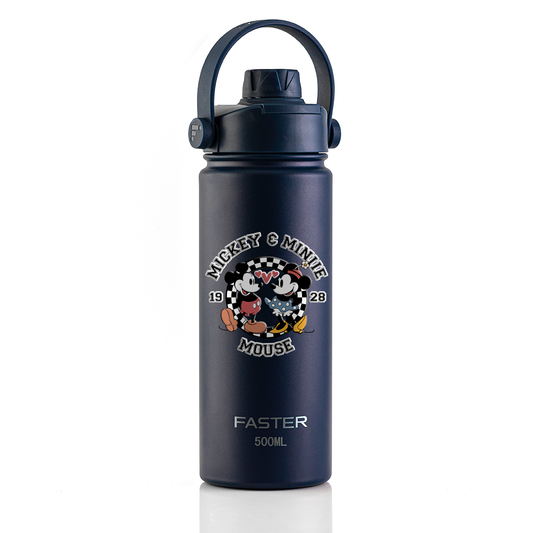 Garrafa Térmica Faster Strap Azul Marinho Mickey Amor em Preto e Branco - 500ml