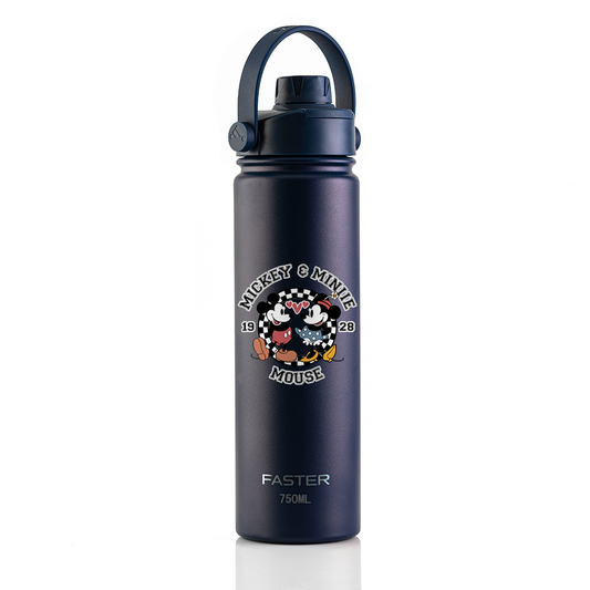 Garrafa Térmica Faster Strap Azul Marinho Mickey Amor em Preto e Branco - 750ml