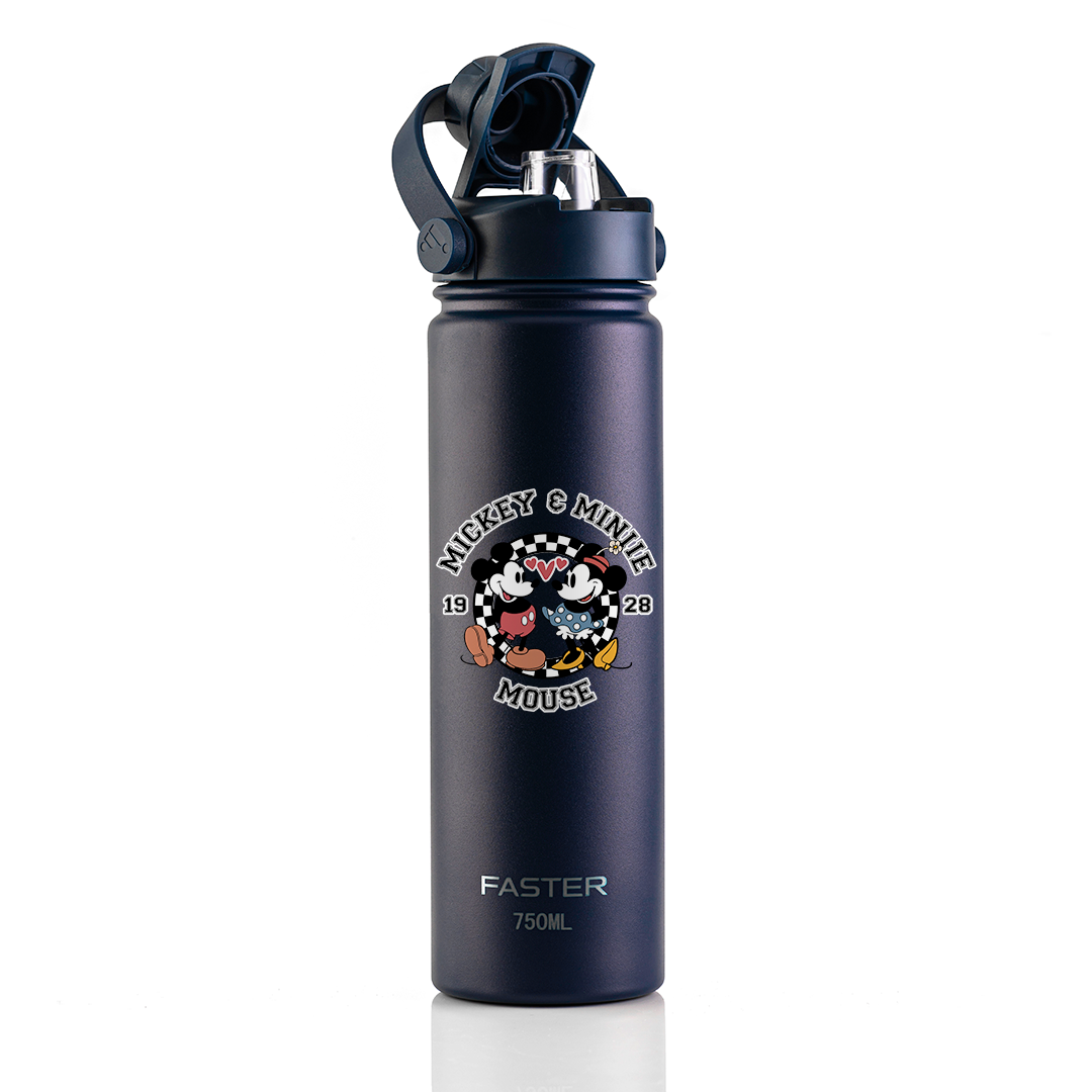 Garrafa Térmica Faster Strap Azul Marinho Mickey Amor em Preto e Branco - 750ml