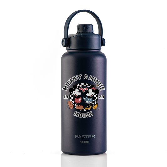 Garrafa Térmica Faster Strap Azul Marinho Mickey Amor em Preto e Branco - 900ml