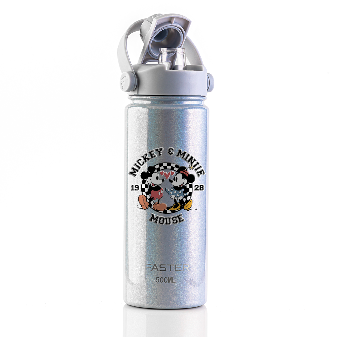 Garrafa Térmica Faster Strap Shine Gelo Mickey Amor em Preto e Branco - 500ml