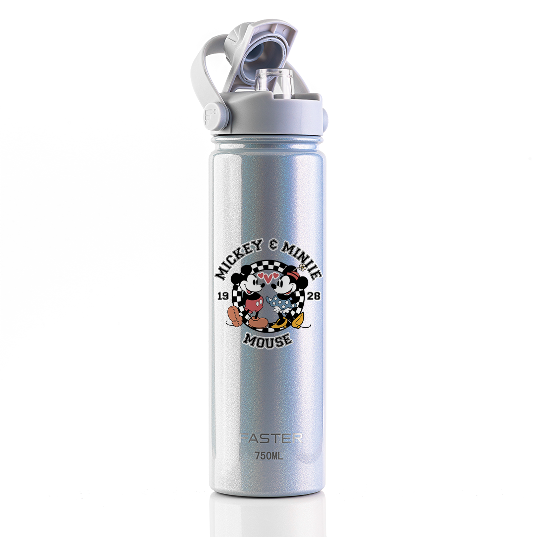 Garrafa Térmica Faster Strap Shine Gelo Mickey Amor em Preto e Branco - 750ml