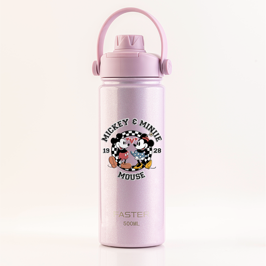 Garrafa Térmica Faster Strap Shine Rosa Mickey Amor em Preto e Branco - 500ml