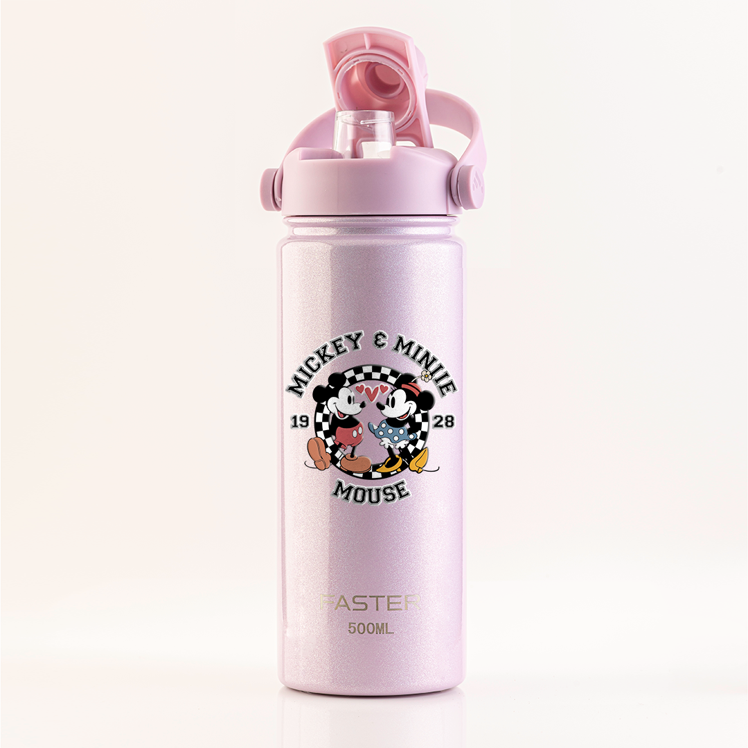 Garrafa Térmica Faster Strap Shine Rosa Mickey Amor em Preto e Branco - 500ml