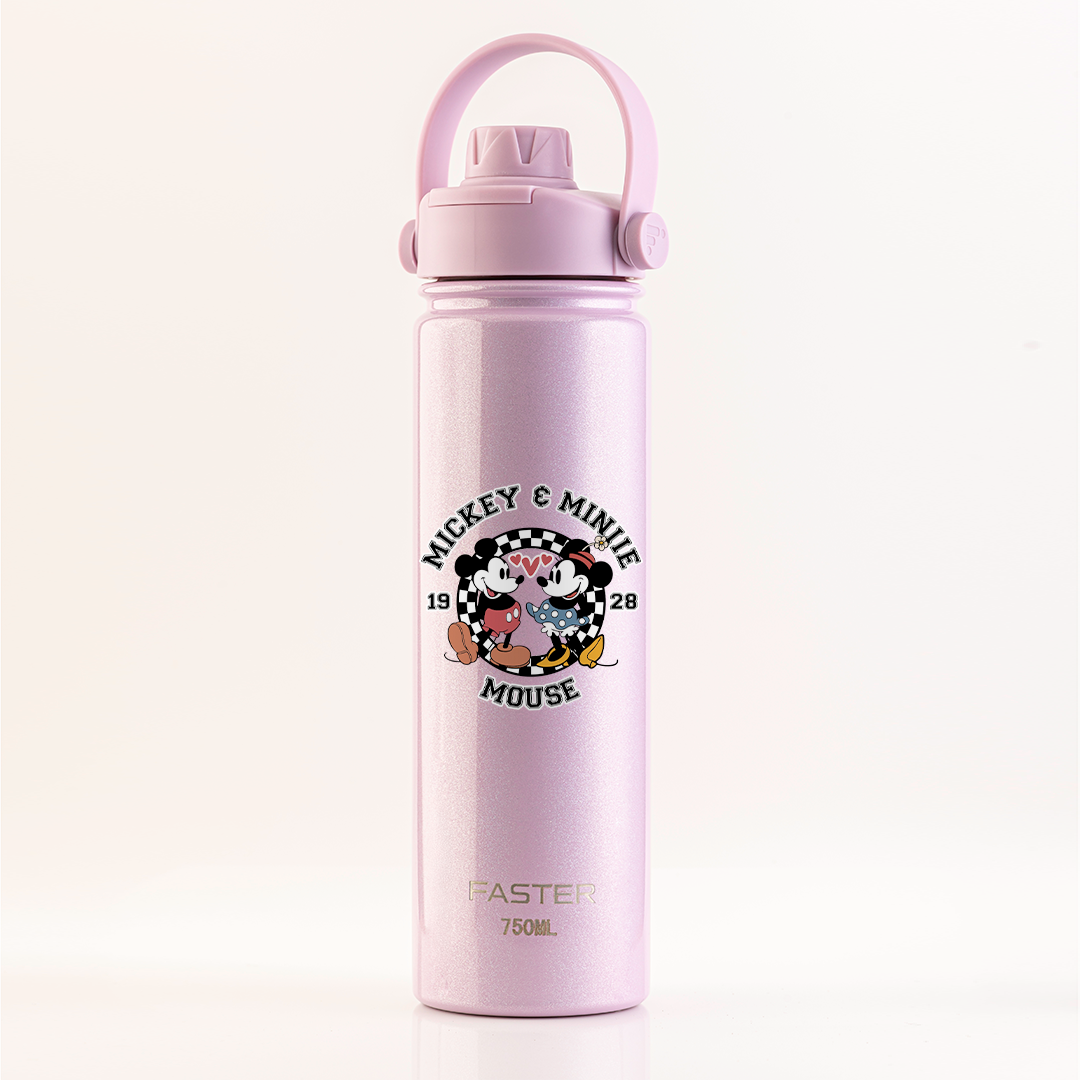 Garrafa Térmica Faster Strap Shine Rosa Mickey Amor em Preto e Branco - 750ml
