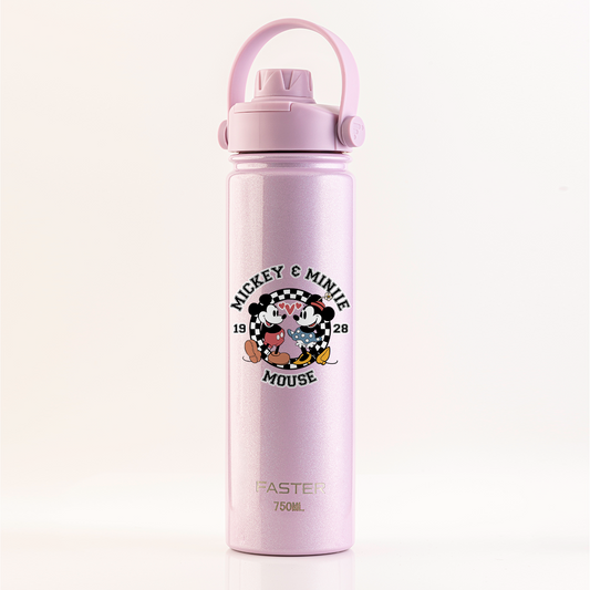 Garrafa Térmica Faster Strap Shine Rosa Mickey Amor em Preto e Branco - 750ml