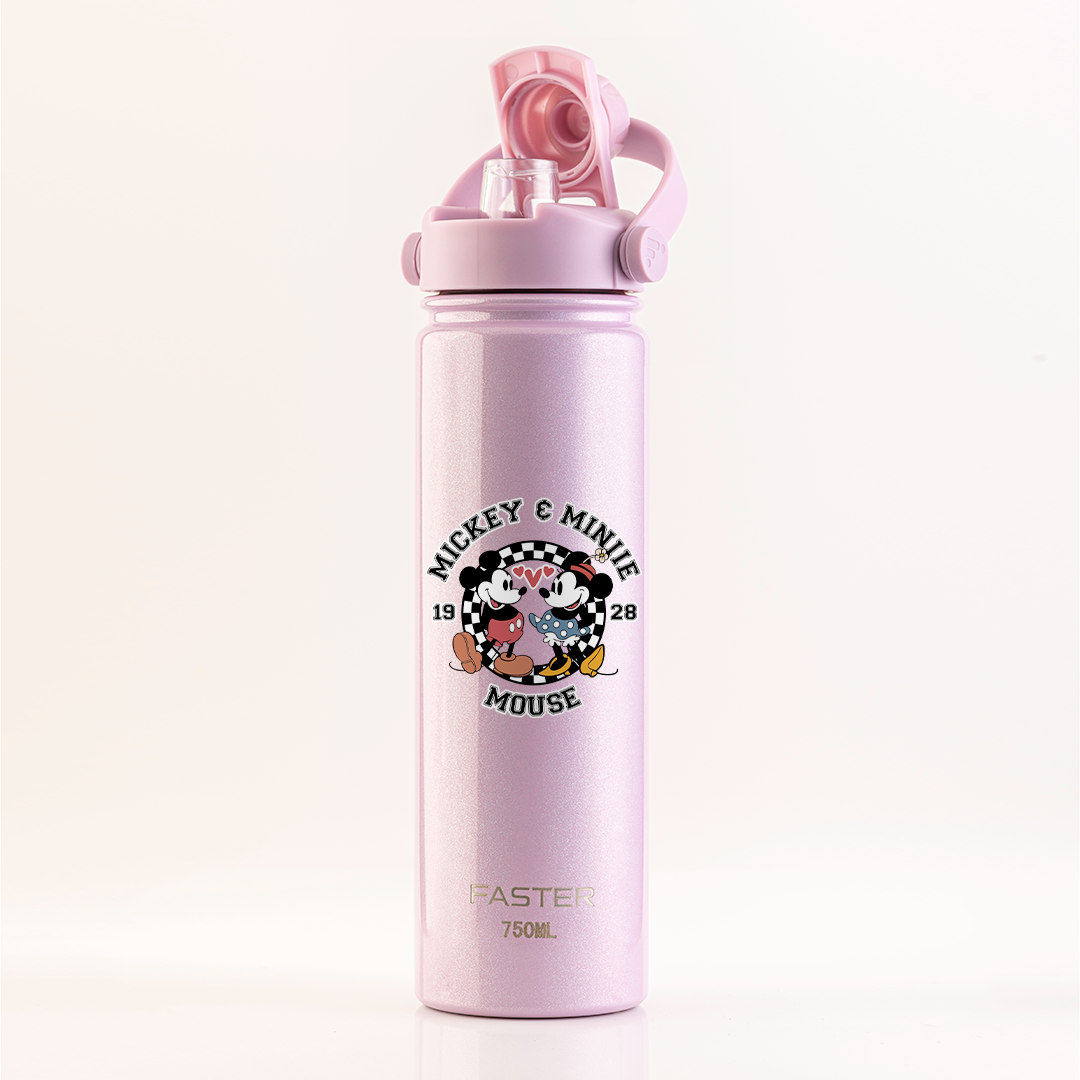 Garrafa Térmica Faster Strap Shine Rosa Mickey Amor em Preto e Branco - 750ml