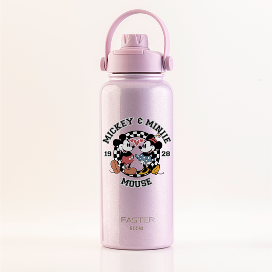 Garrafa Térmica Faster Strap Shine Rosa Mickey Amor em Preto e Branco - 900ml