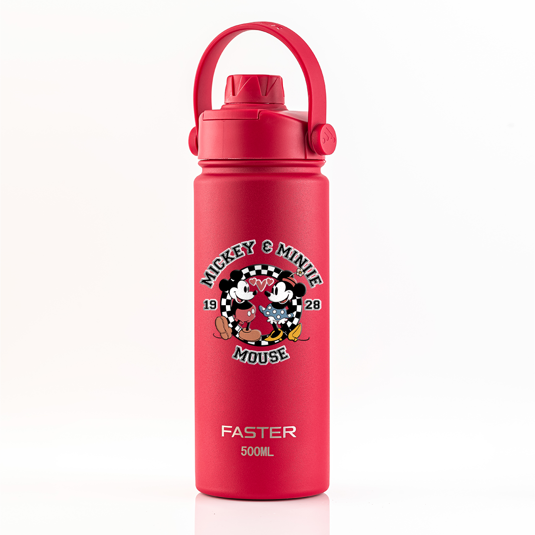 Garrafa Térmica Faster Strap Cereja Mickey Amor em Preto e Branco - 500ml