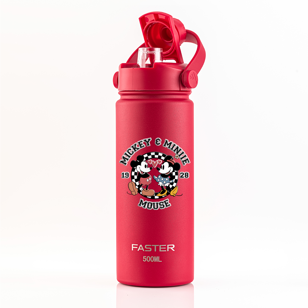 Garrafa Térmica Faster Strap Cereja Mickey Amor em Preto e Branco - 500ml