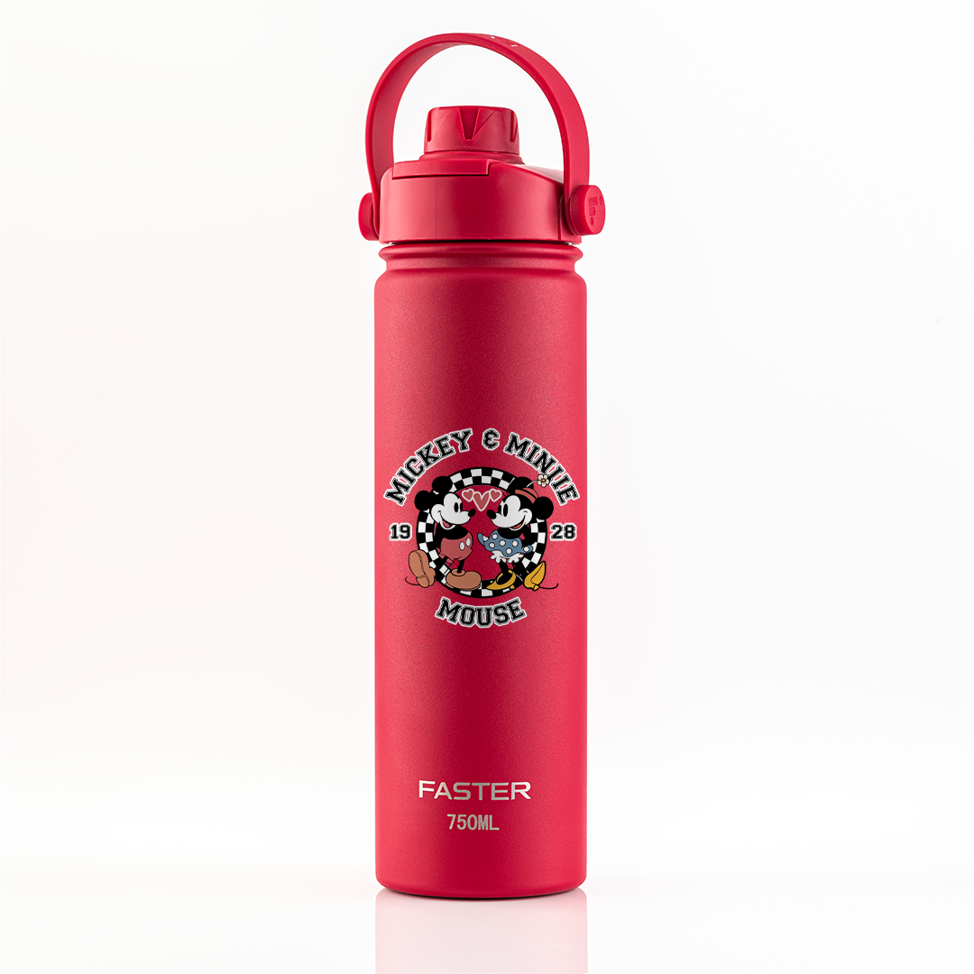 Garrafa Térmica Faster Strap Cereja Mickey Amor em Preto e Branco - 750ml