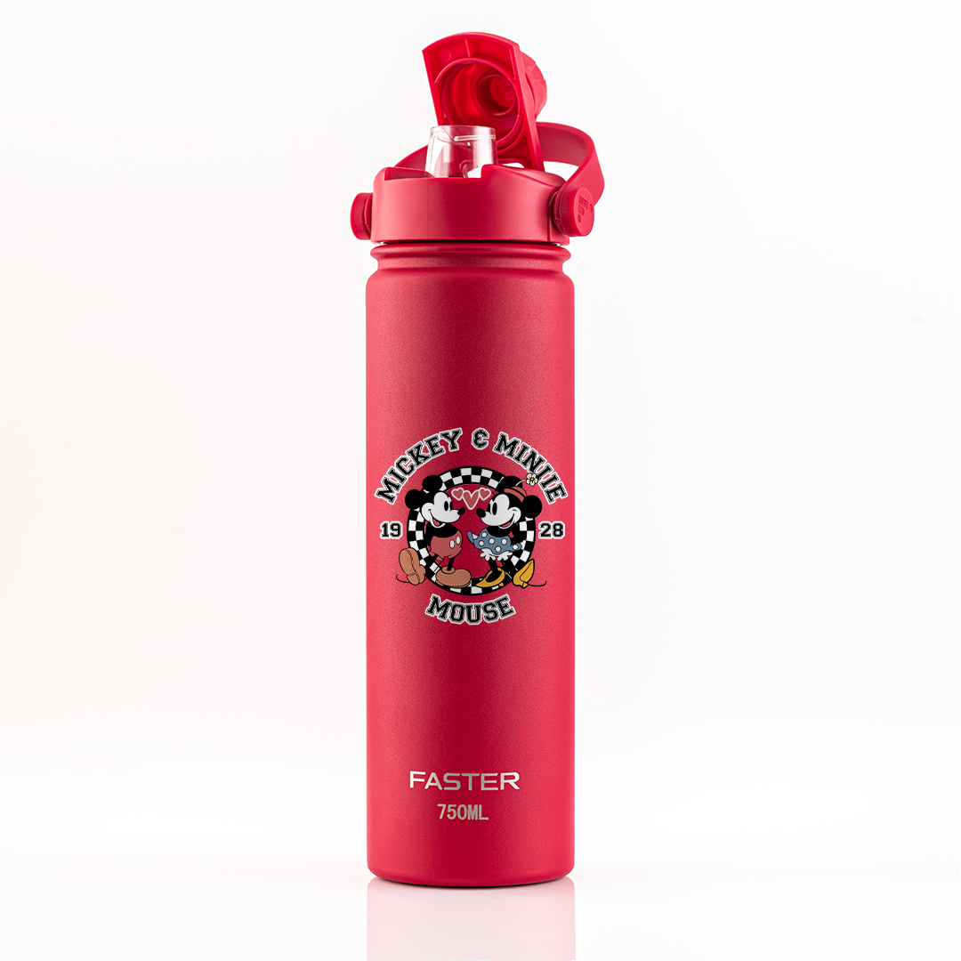 Garrafa Térmica Faster Strap Cereja Mickey Amor em Preto e Branco - 750ml